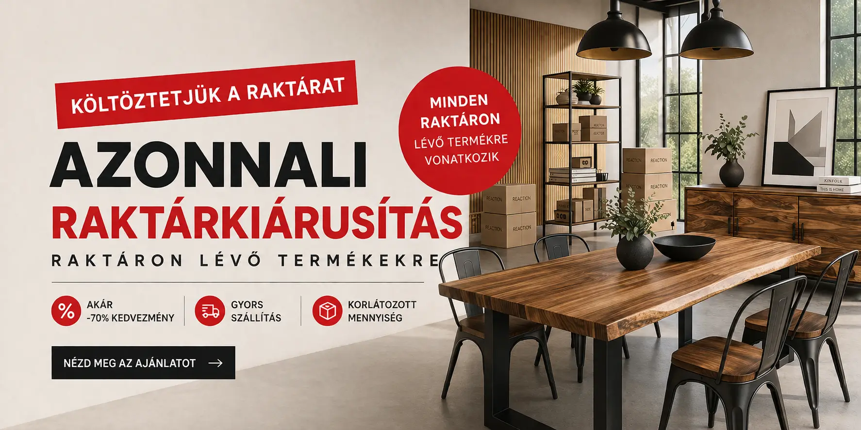 azonnali raktárkiárusítás
